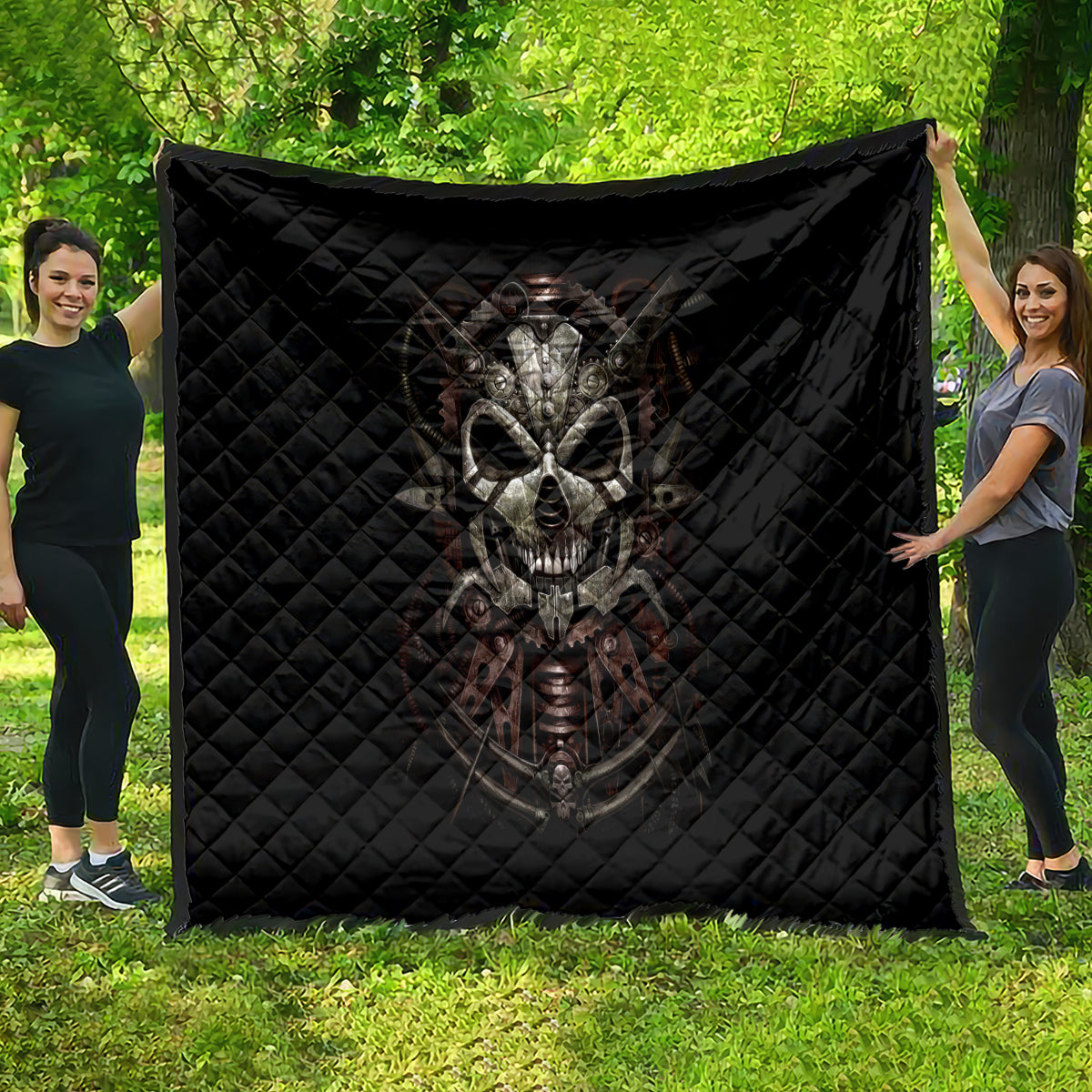 Unveiling the Mechanical Skull Quilt Cybernetic Enigma - Wonder Print Shop
