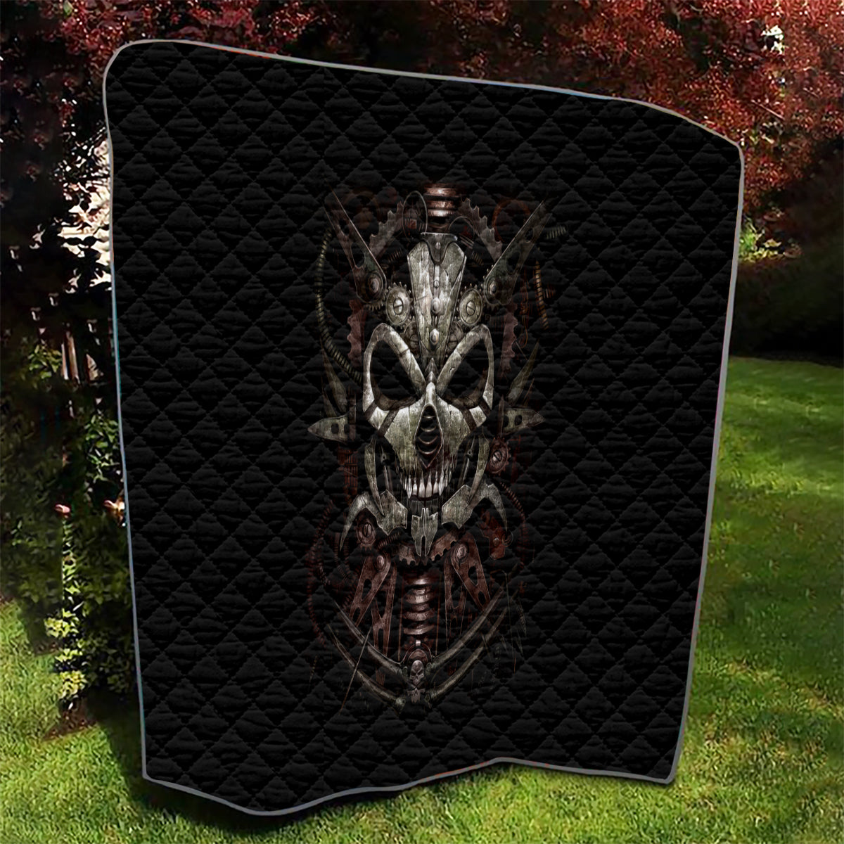 Unveiling the Mechanical Skull Quilt Cybernetic Enigma - Wonder Print Shop