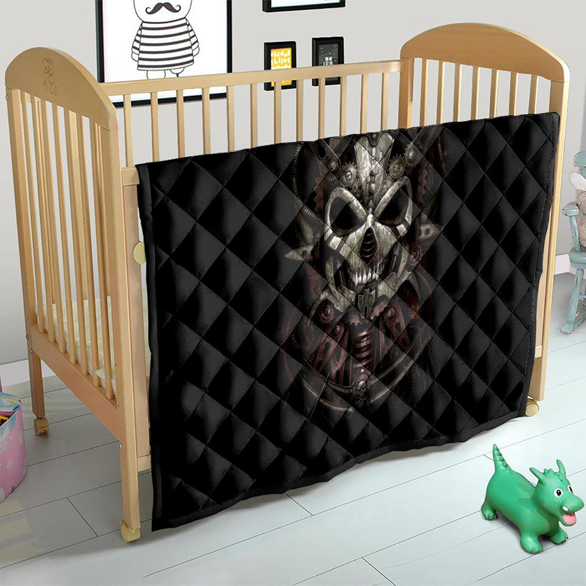 Unveiling the Mechanical Skull Quilt Cybernetic Enigma - Wonder Print Shop