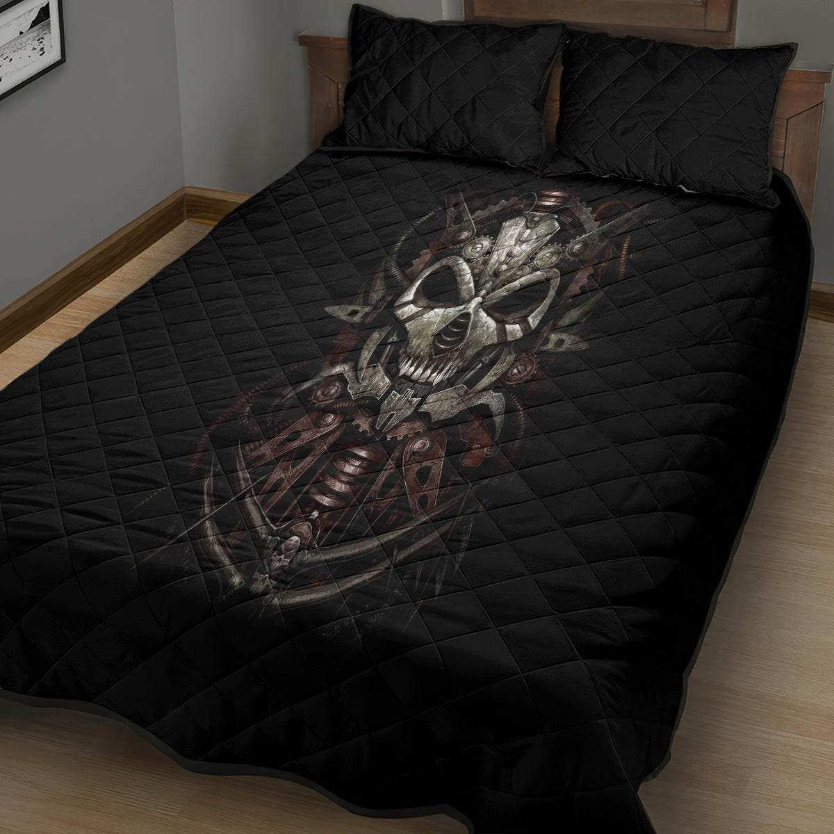 Unveiling the Mechanical Skull Quilt Bed Set Cybernetic Enigma - Wonder Print Shop