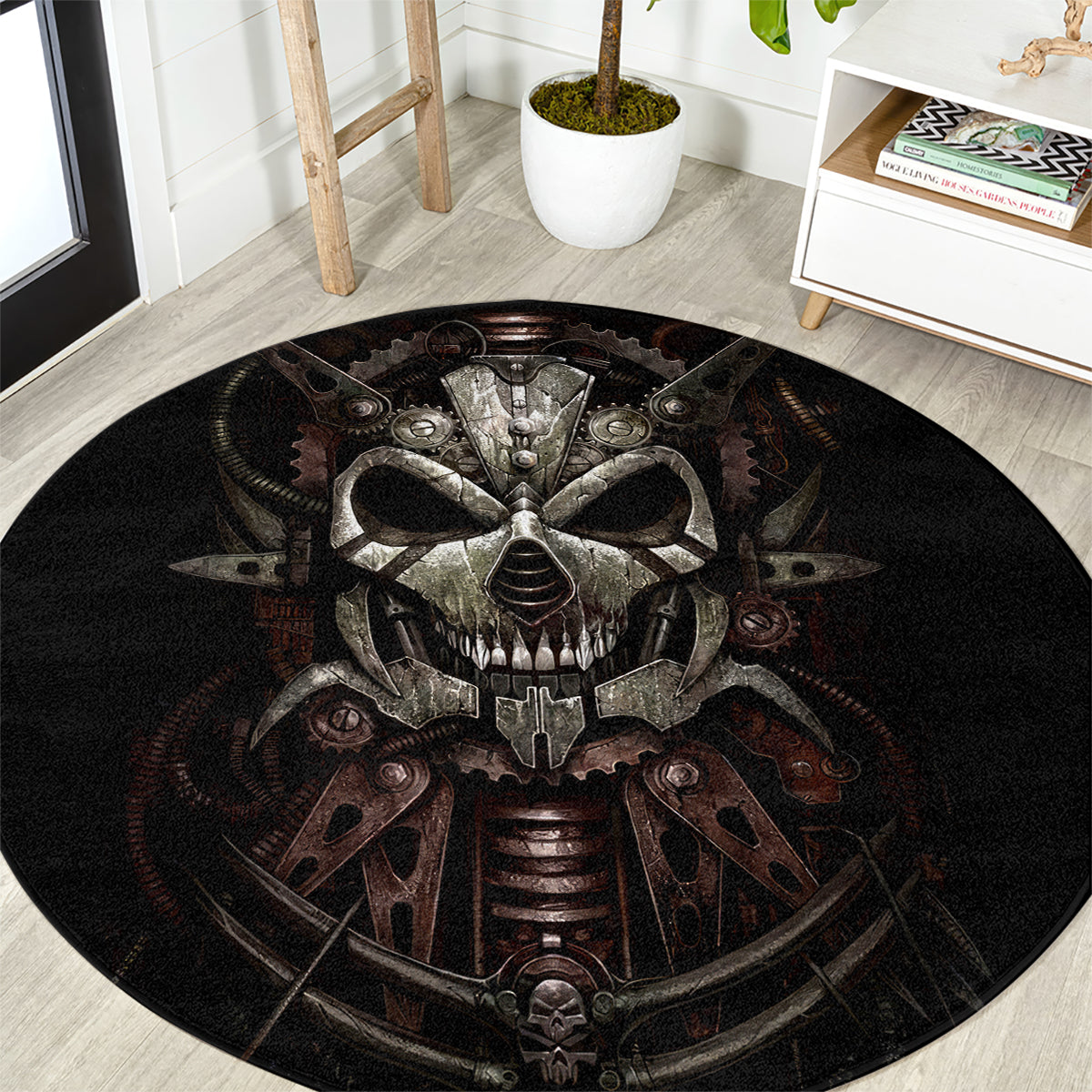 unveiling-the-mechanical-skull-round-carpet-cybernetic-enigma