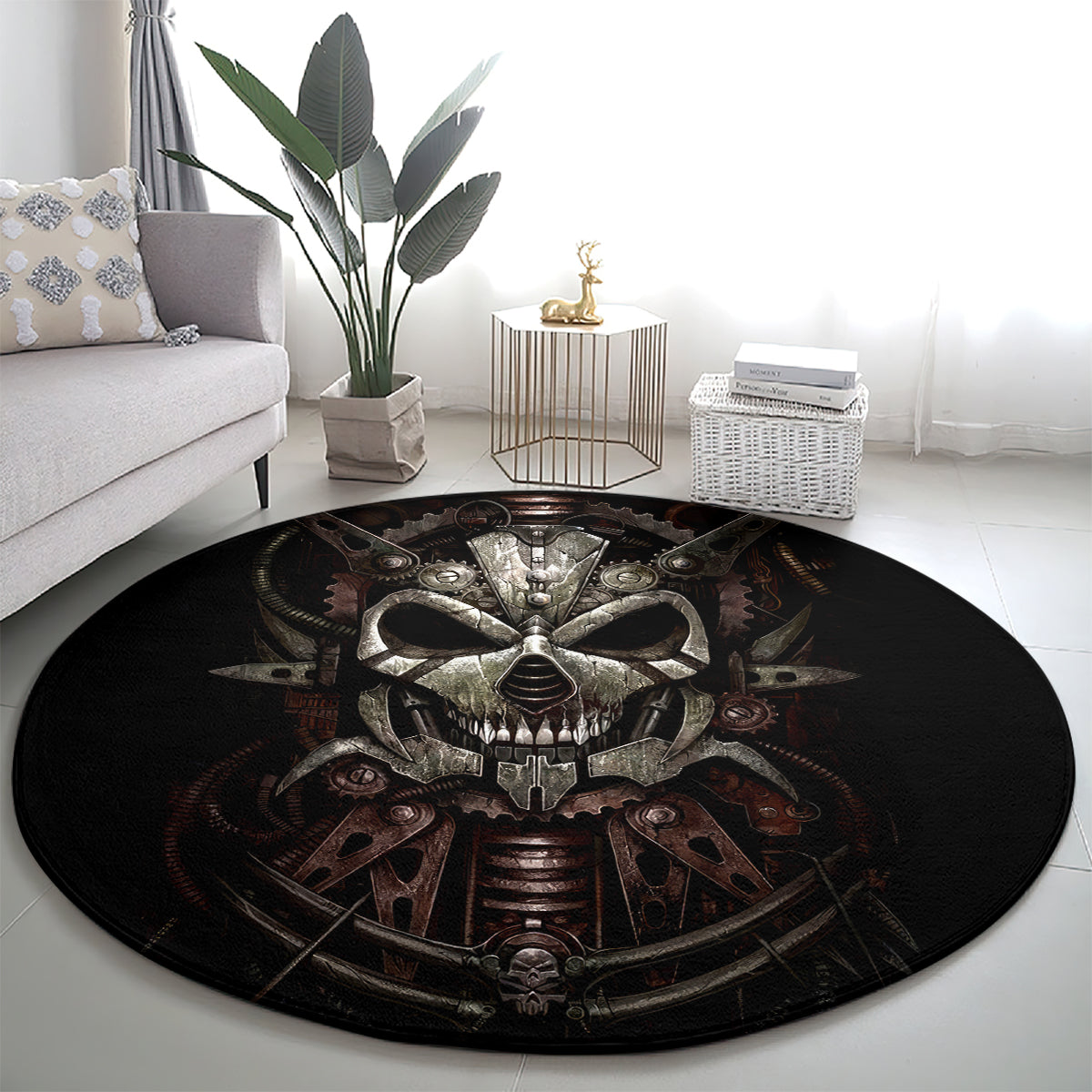 unveiling-the-mechanical-skull-round-carpet-cybernetic-enigma