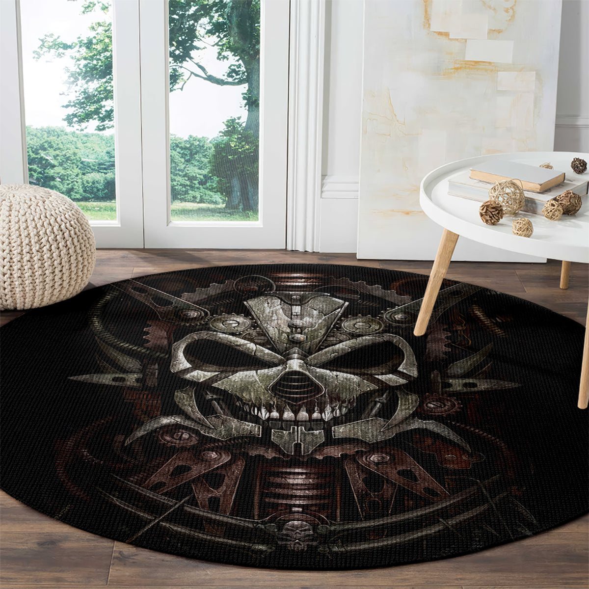 unveiling-the-mechanical-skull-round-carpet-cybernetic-enigma
