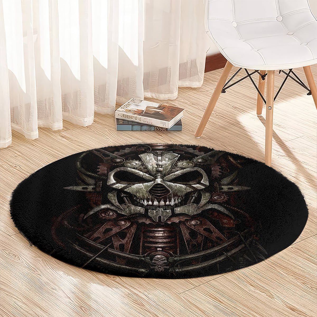 unveiling-the-mechanical-skull-round-carpet-cybernetic-enigma