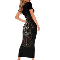 Unveiling the Mechanical Skull Short Sleeve Bodycon Dress Cybernetic Enigma - Wonder Print Shop