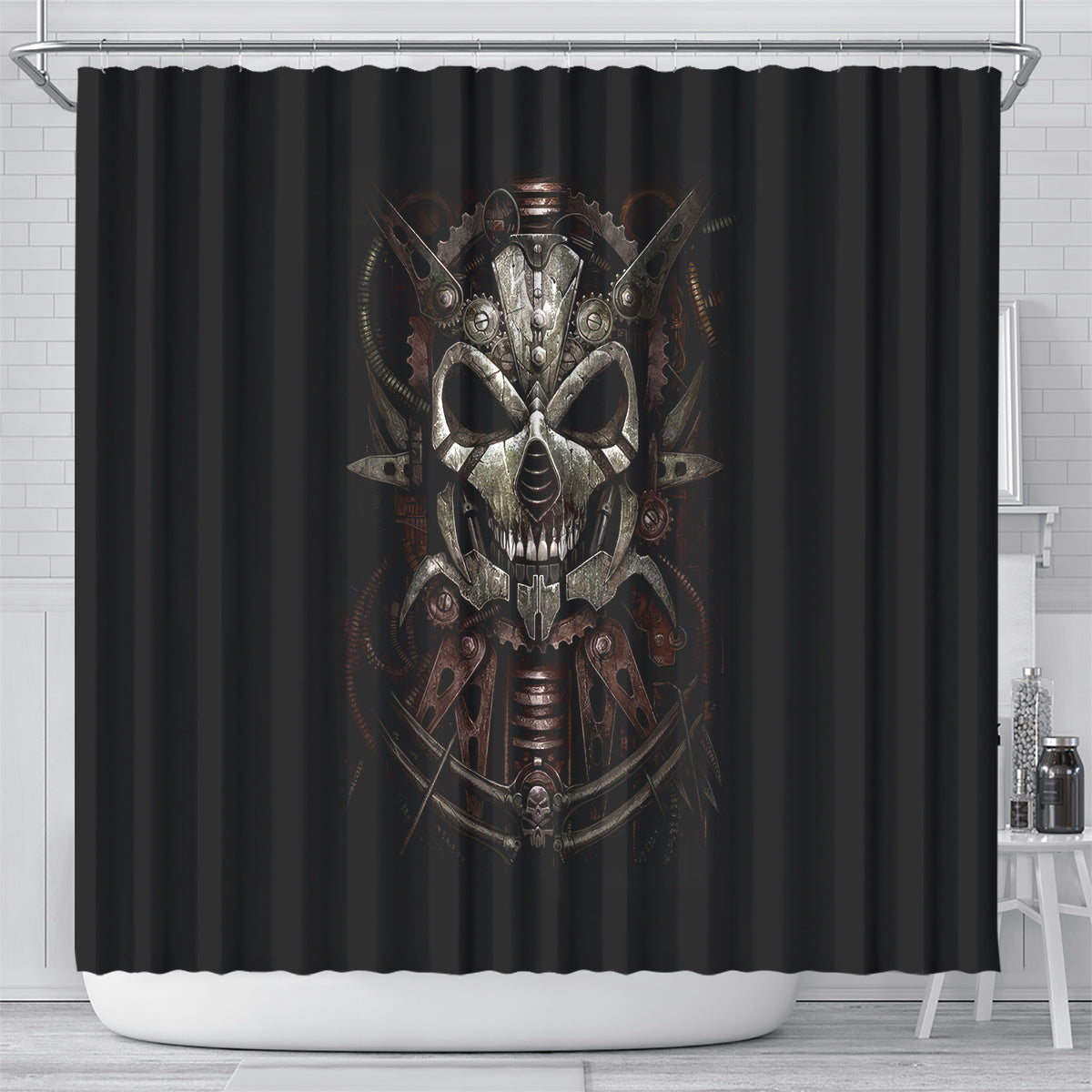 unveiling-the-mechanical-skull-shower-curtain-cybernetic-enigma