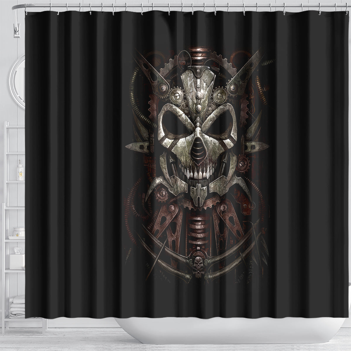 unveiling-the-mechanical-skull-shower-curtain-cybernetic-enigma
