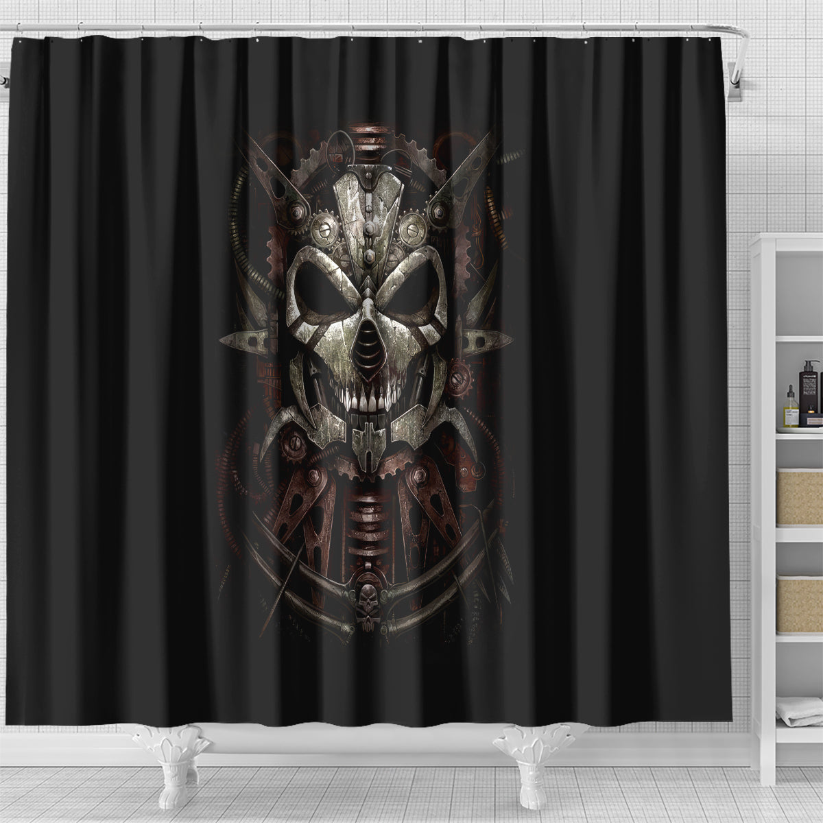 unveiling-the-mechanical-skull-shower-curtain-cybernetic-enigma
