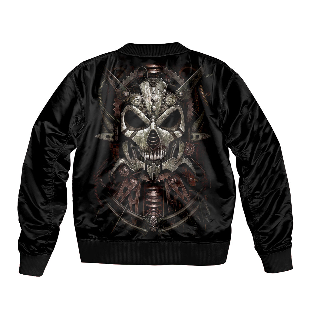 Unveiling the Mechanical Skull Sleeve Zip Bomber Jacket Cybernetic Enigma - Wonder Print Shop
