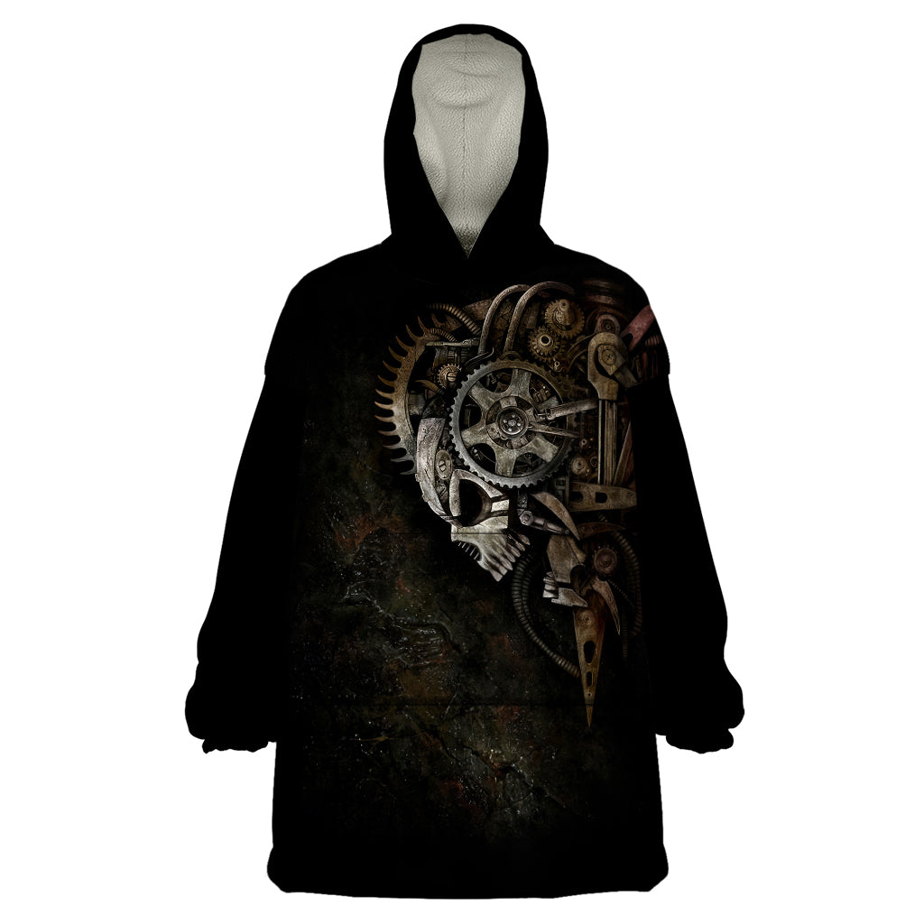 Unveiling the Mechanical Skull Wearable Blanket Hoodie Cybernetic Enigma - Wonder Print Shop