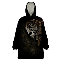Unveiling the Mechanical Skull Wearable Blanket Hoodie Cybernetic Enigma - Wonder Print Shop
