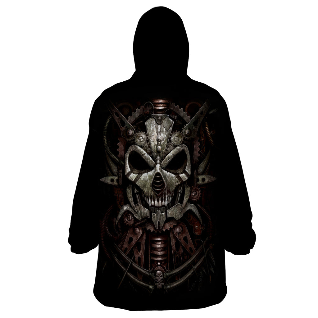Unveiling the Mechanical Skull Wearable Blanket Hoodie Cybernetic Enigma - Wonder Print Shop