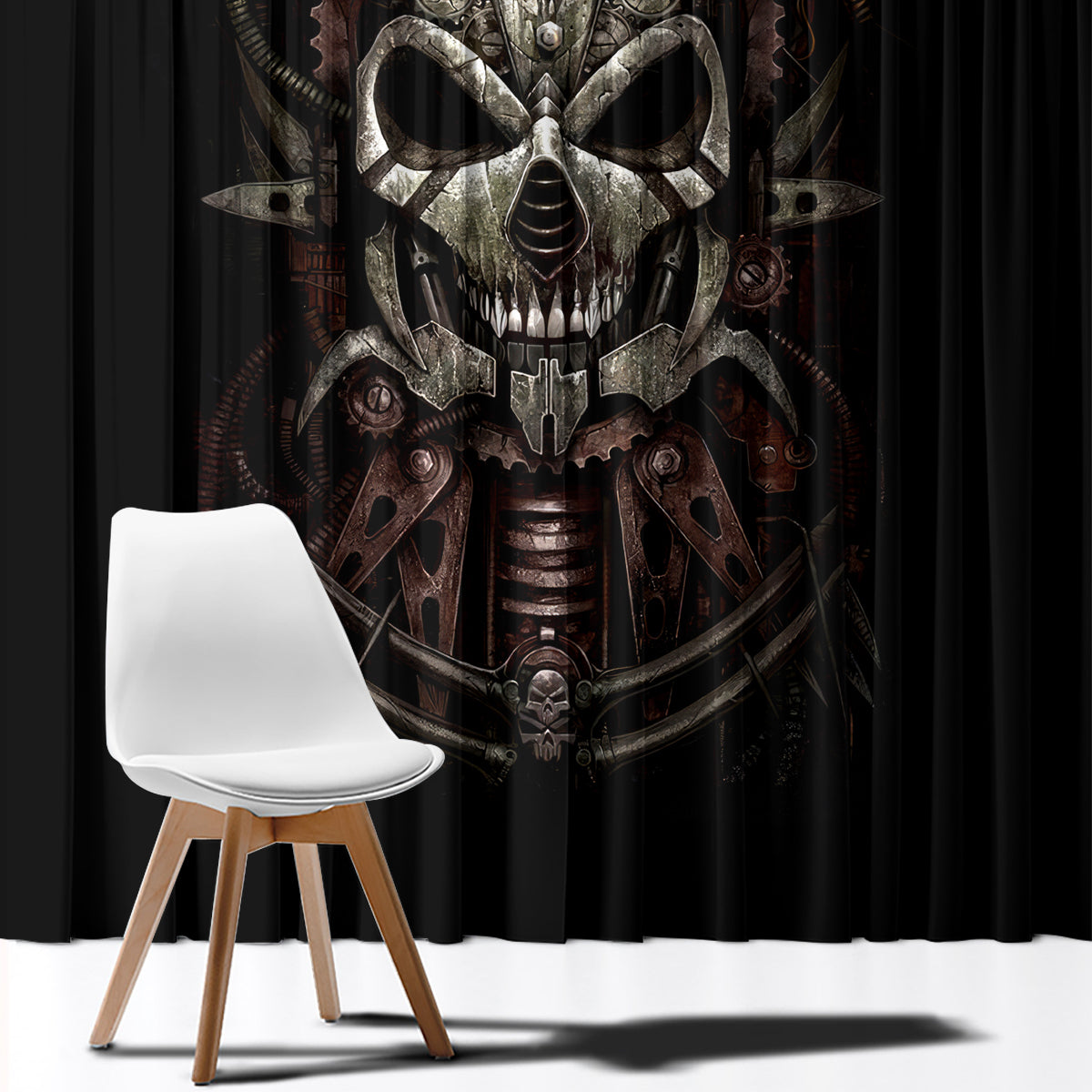 Unveiling the Mechanical Skull Window Curtain Cybernetic Enigma - Wonder Print Shop