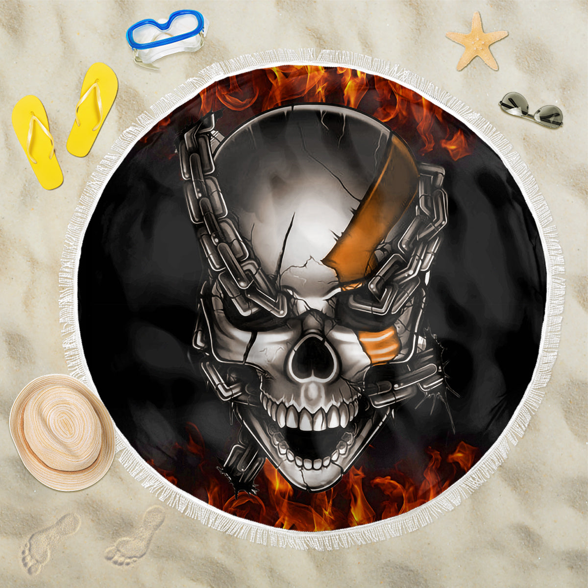 Metal Skull Beach Blanket Infernal Chains in Fiery Abyss - Wonder Print Shop