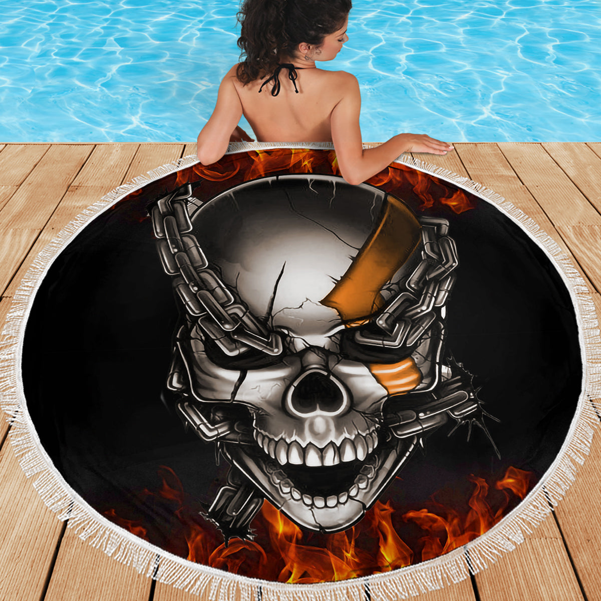 Metal Skull Beach Blanket Infernal Chains in Fiery Abyss - Wonder Print Shop