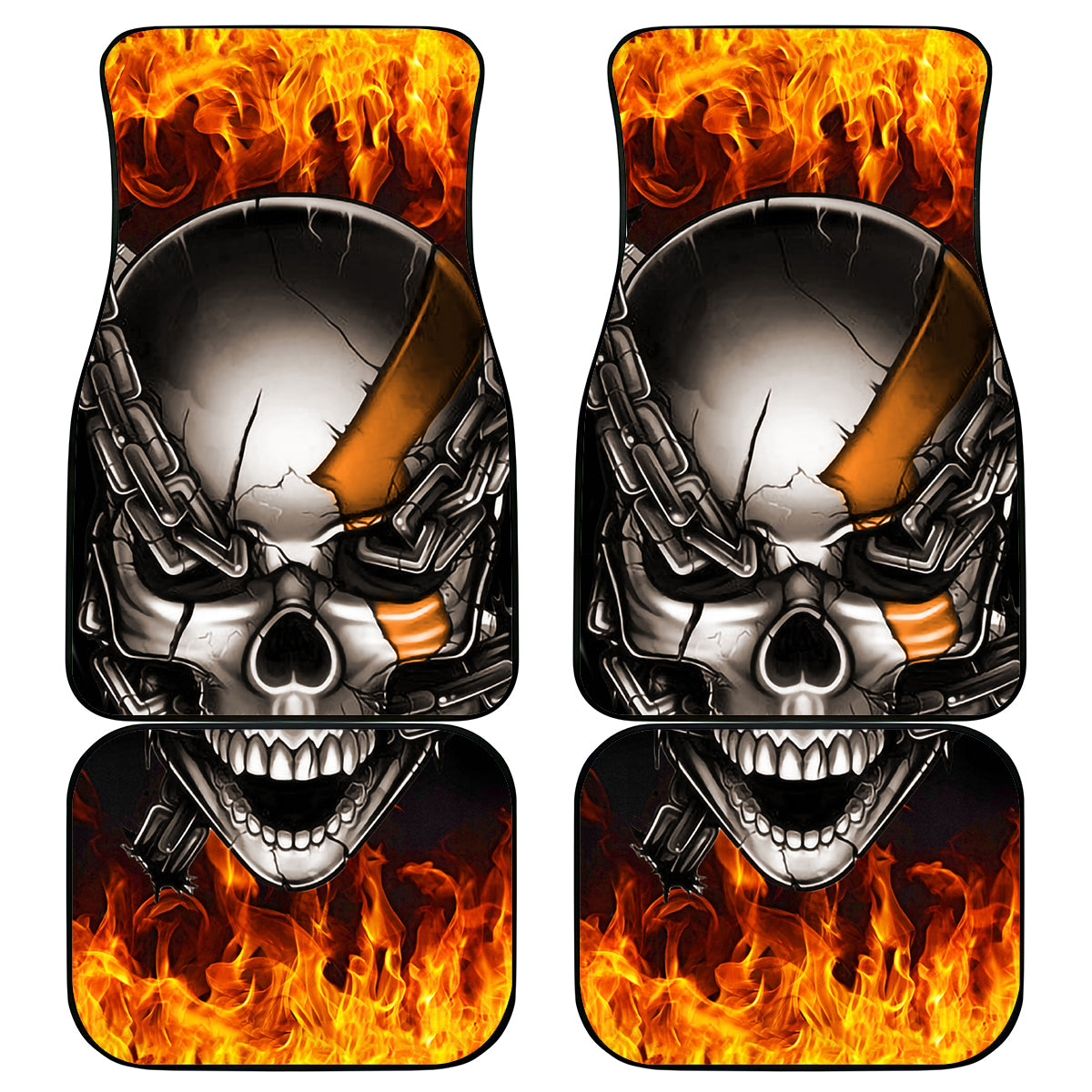 Metal Skull Car Mats Infernal Chains in Fiery Abyss - Wonder Print Shop