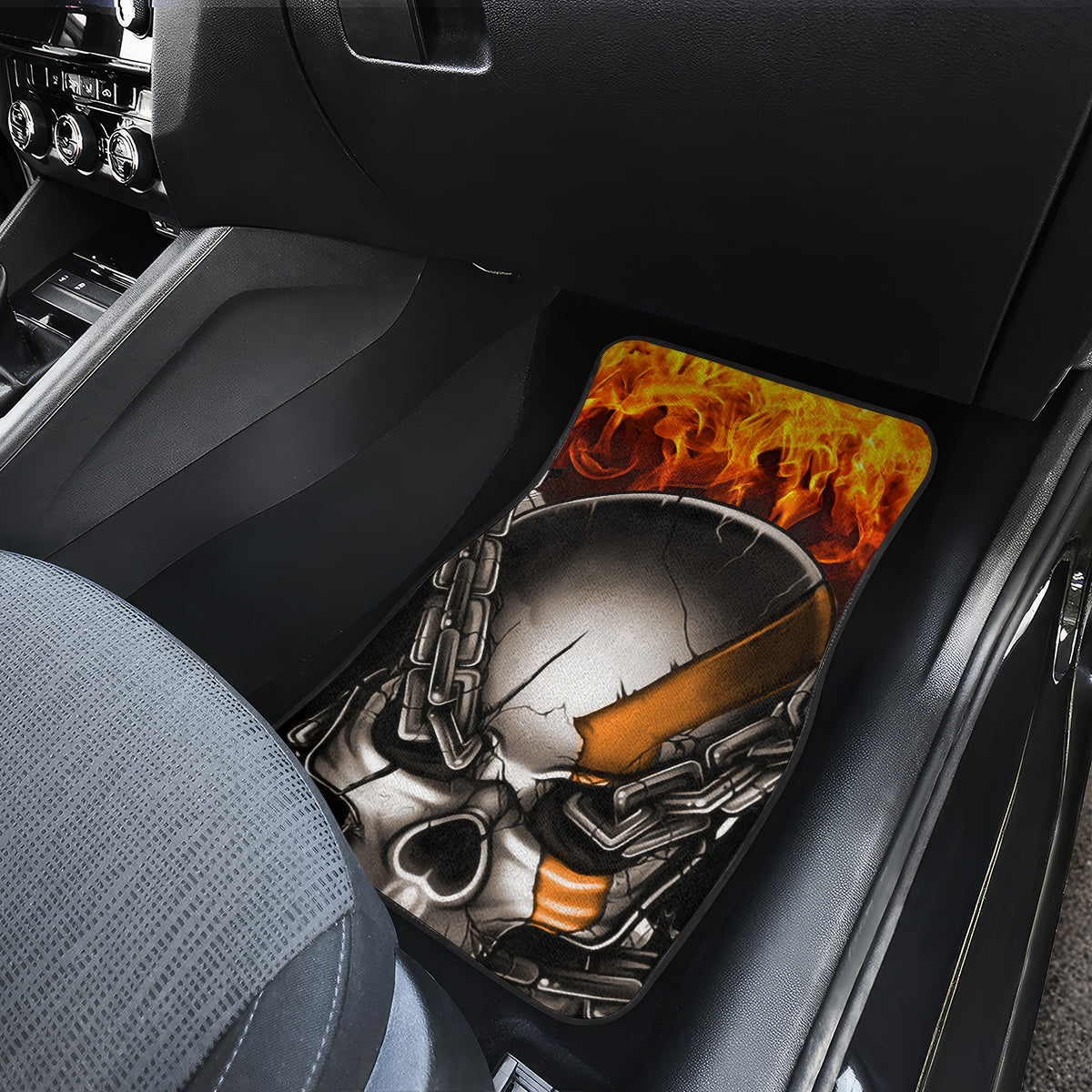 Metal Skull Car Mats Infernal Chains in Fiery Abyss - Wonder Print Shop