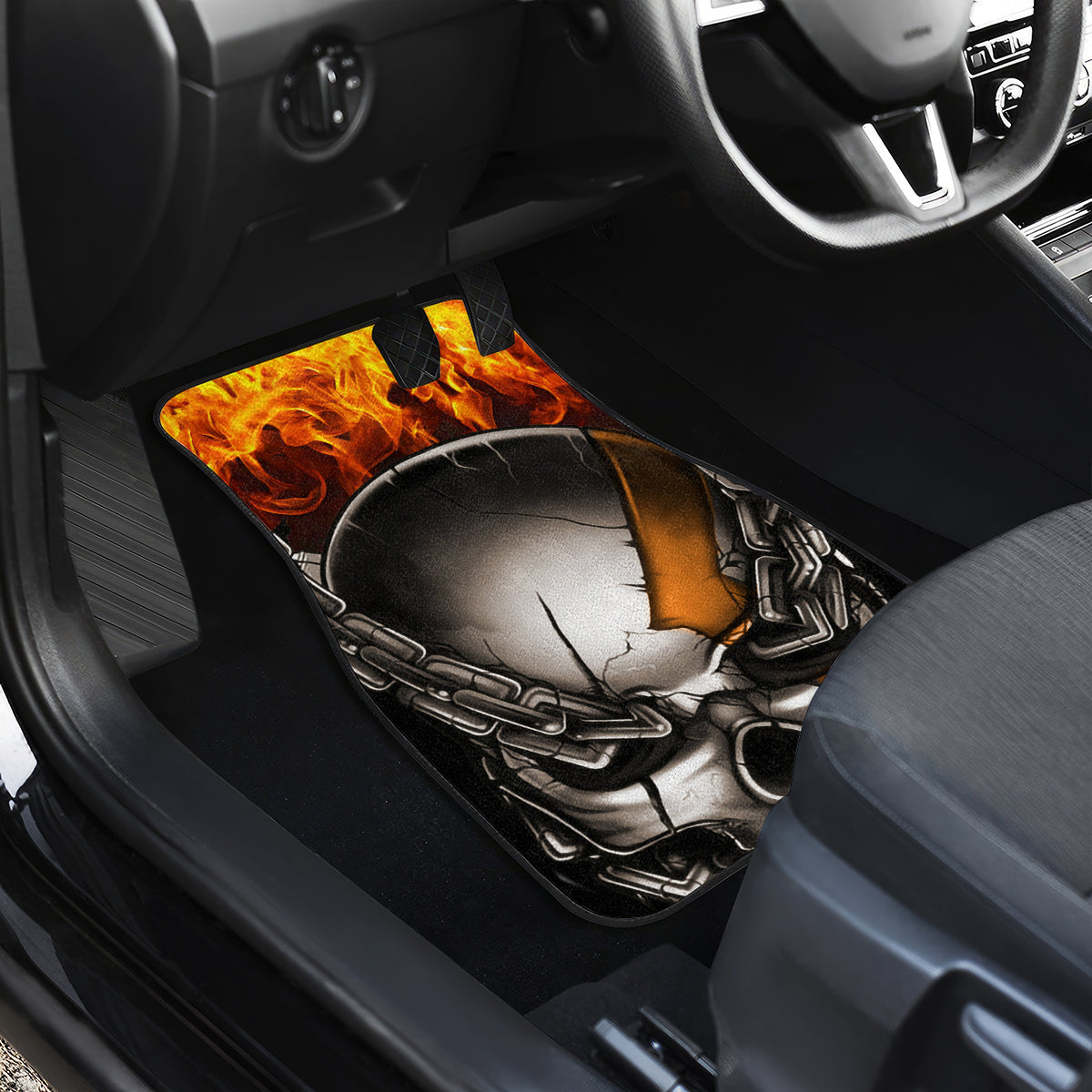 Metal Skull Car Mats Infernal Chains in Fiery Abyss - Wonder Print Shop