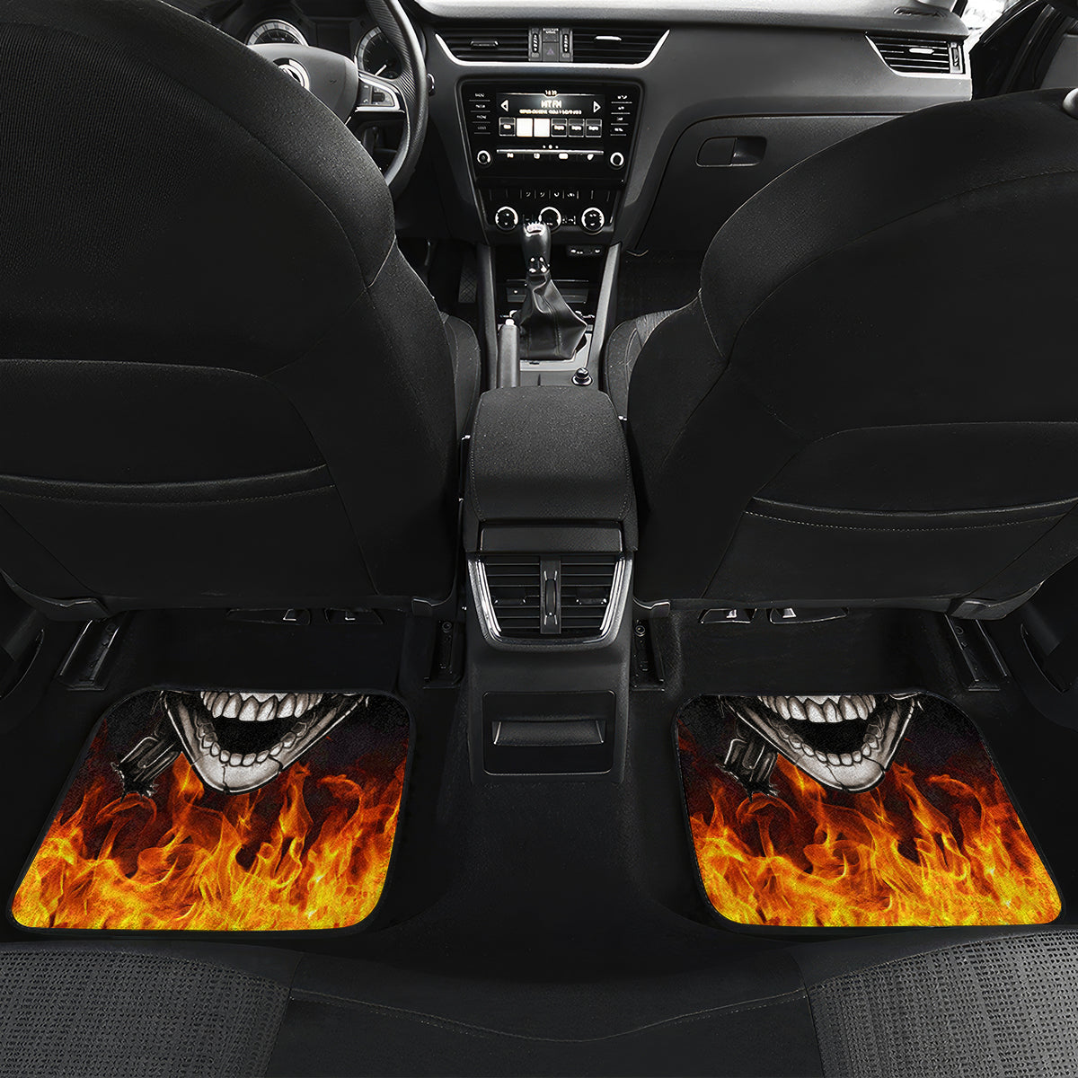 Metal Skull Car Mats Infernal Chains in Fiery Abyss - Wonder Print Shop