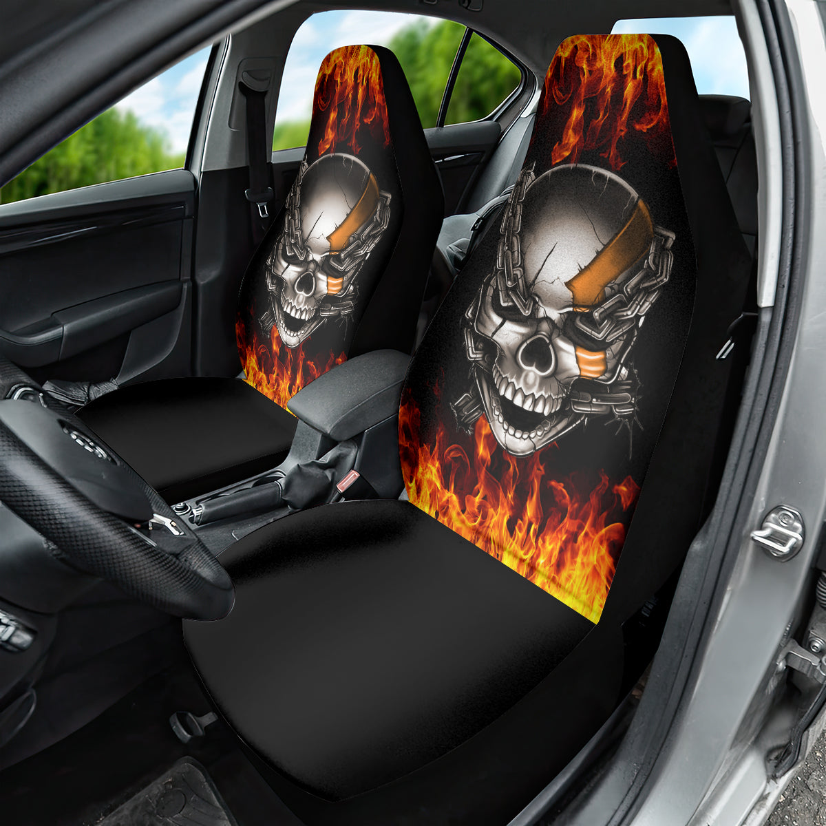 Metal Skull Car Seat Cover Infernal Chains in Fiery Abyss - Wonder Print Shop