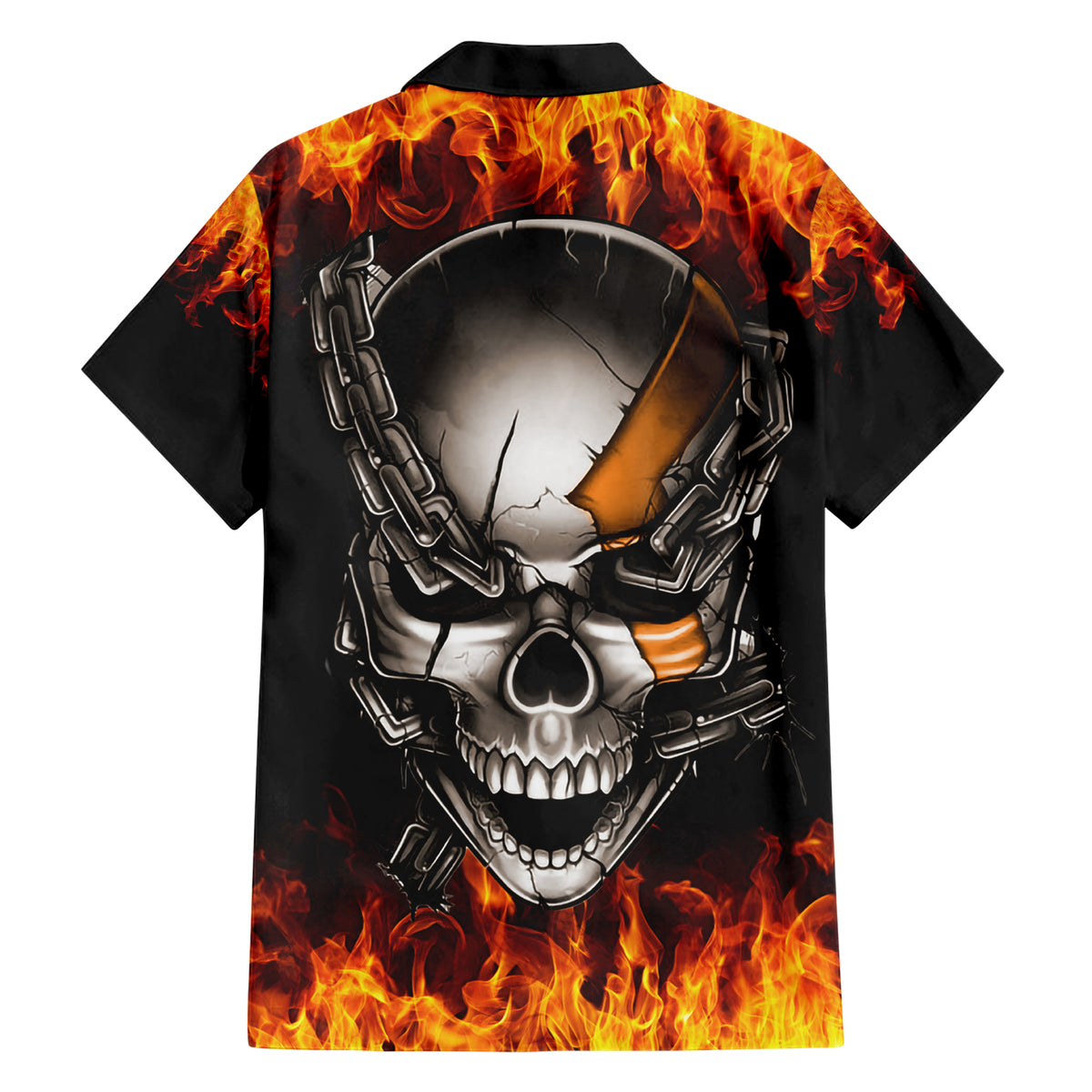 Metal Skull Hawaiian Shirt Infernal Chains in Fiery Abyss - Wonder Print Shop