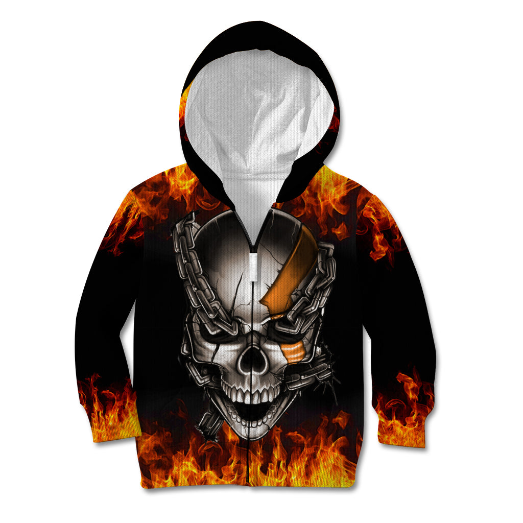 Metal Skull Kid Hoodie Infernal Chains in Fiery Abyss - Wonder Print Shop