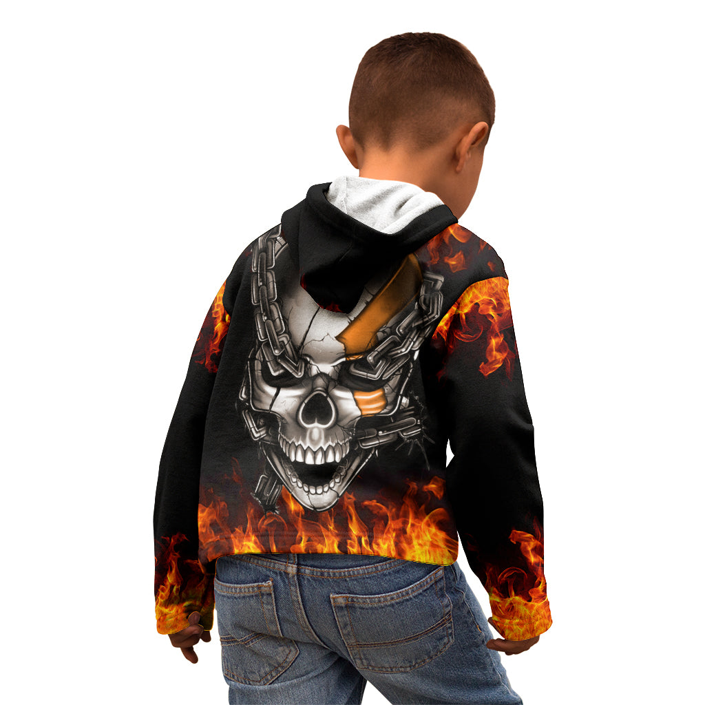 Metal Skull Kid Hoodie Infernal Chains in Fiery Abyss - Wonder Print Shop
