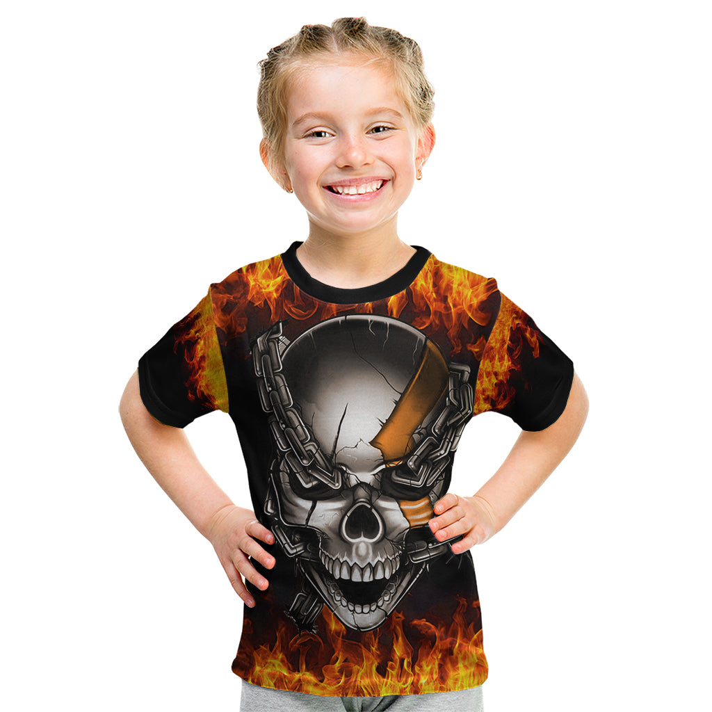 Metal Skull Kid T Shirt Infernal Chains in Fiery Abyss - Wonder Print Shop
