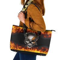 Metal Skull Leather Tote Bag Infernal Chains in Fiery Abyss - Wonder Print Shop
