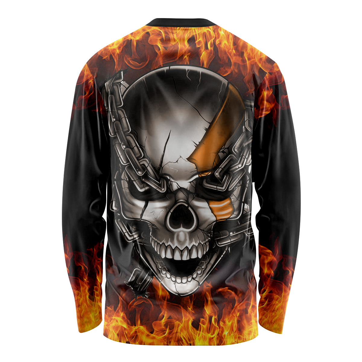 Metal Skull Long Sleeve Shirt Infernal Chains in Fiery Abyss - Wonder Print Shop