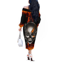 Metal Skull Off The Shoulder Long Sleeve Dress Infernal Chains in Fiery Abyss - Wonder Print Shop