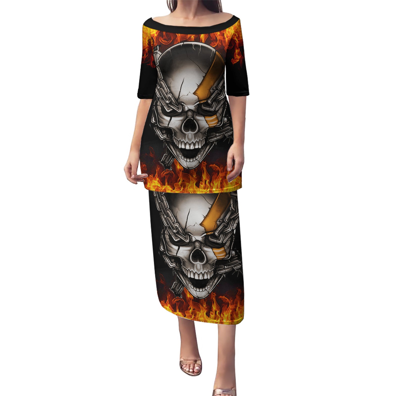 Metal Skull Puletasi Infernal Chains in Fiery Abyss - Wonder Print Shop