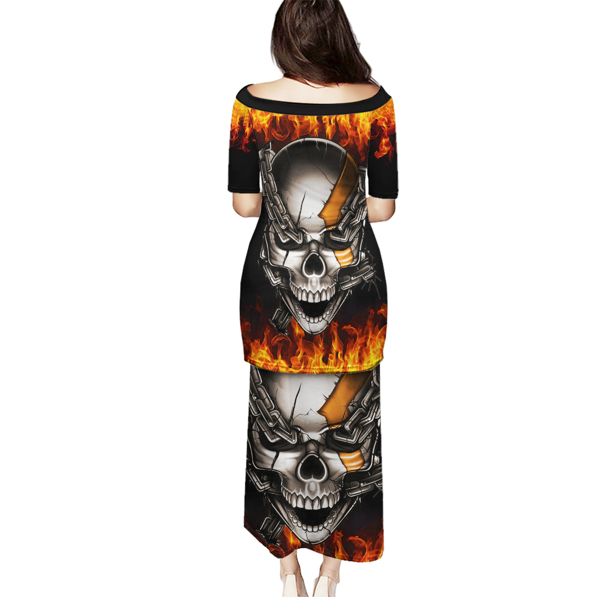 Metal Skull Puletasi Infernal Chains in Fiery Abyss - Wonder Print Shop