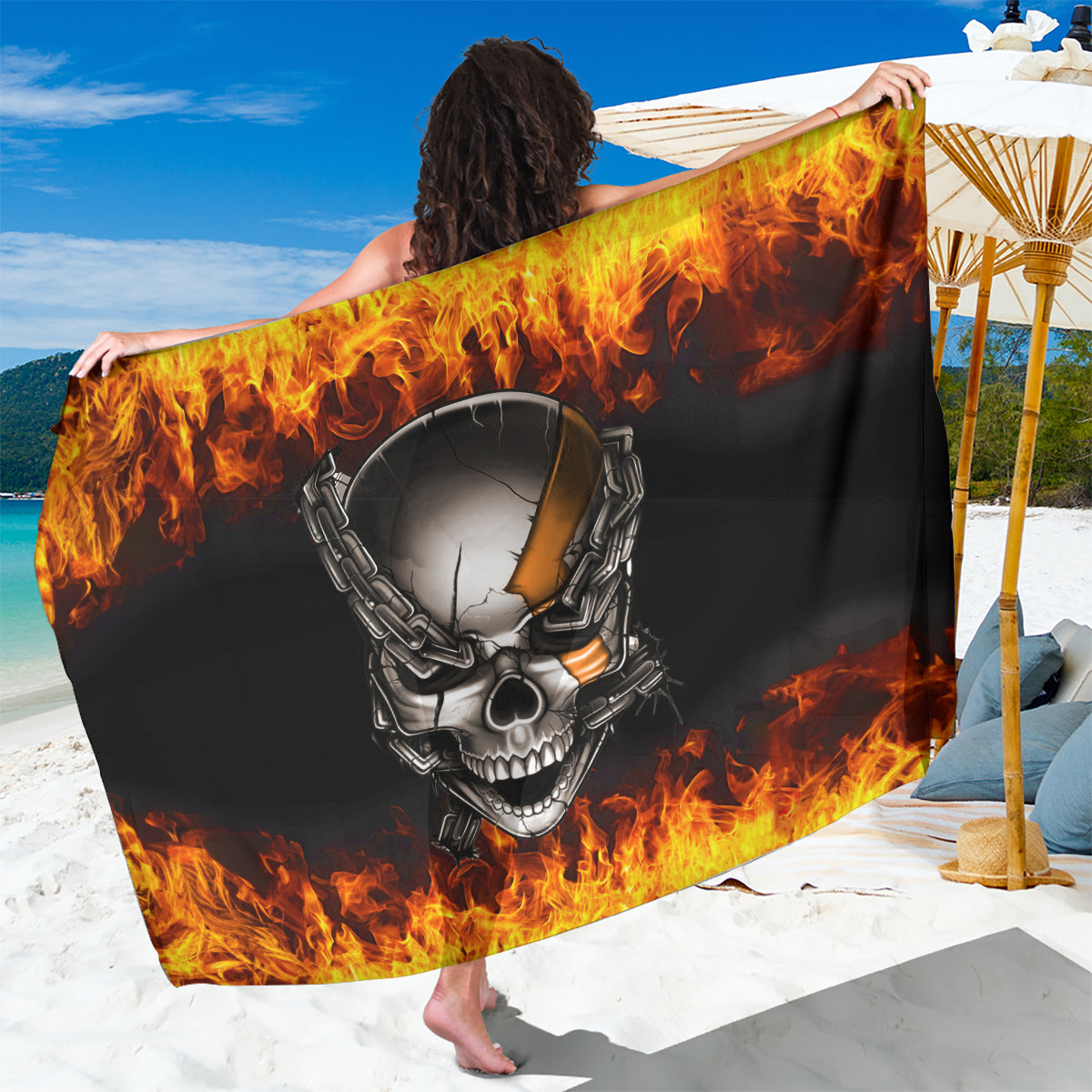 Metal Skull Sarong Infernal Chains in Fiery Abyss - Wonder Print Shop