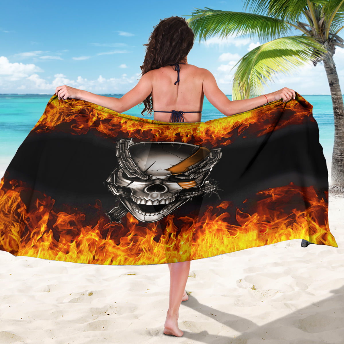 Metal Skull Sarong Infernal Chains in Fiery Abyss - Wonder Print Shop