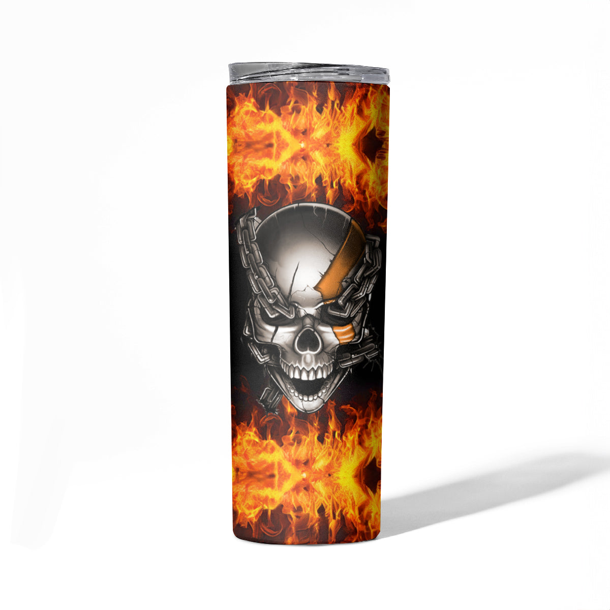 Metal Skull Skinny Tumbler Infernal Chains in Fiery Abyss - Wonder Print Shop