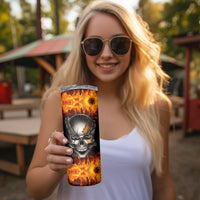 Metal Skull Skinny Tumbler Infernal Chains in Fiery Abyss - Wonder Print Shop