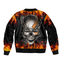 Metal Skull Sleeve Zip Bomber Jacket Infernal Chains in Fiery Abyss - Wonder Print Shop