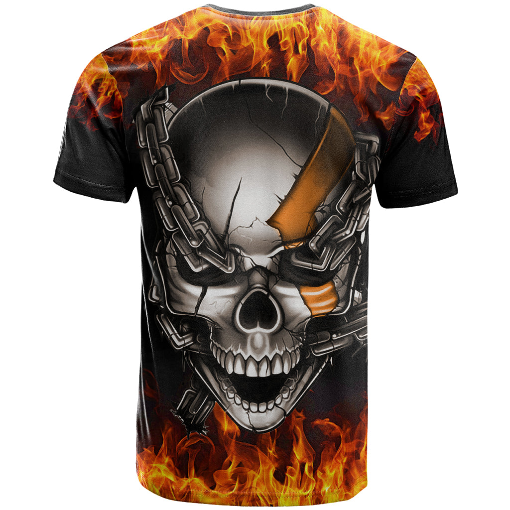 Metal Skull T Shirt Infernal Chains in Fiery Abyss - Wonder Print Shop