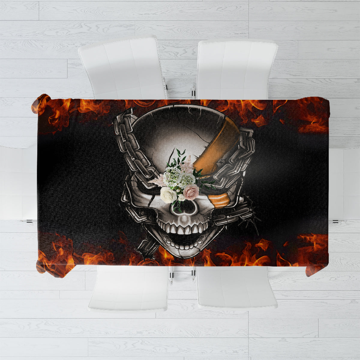 Metal Skull Tablecloth Infernal Chains in Fiery Abyss - Wonder Print Shop