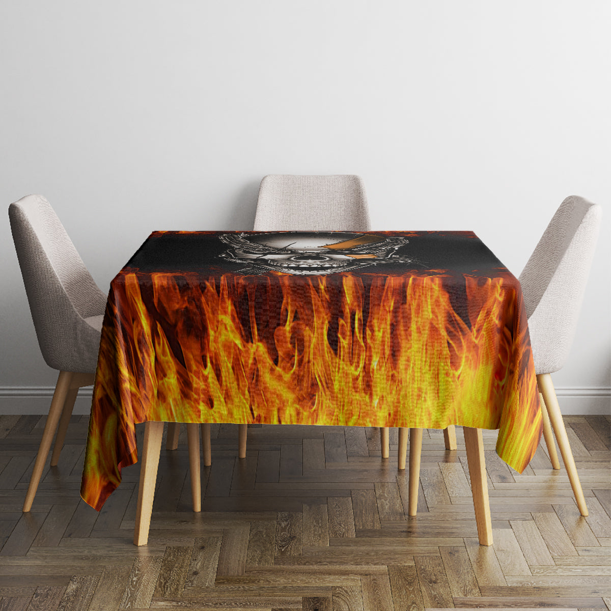 Metal Skull Tablecloth Infernal Chains in Fiery Abyss - Wonder Print Shop