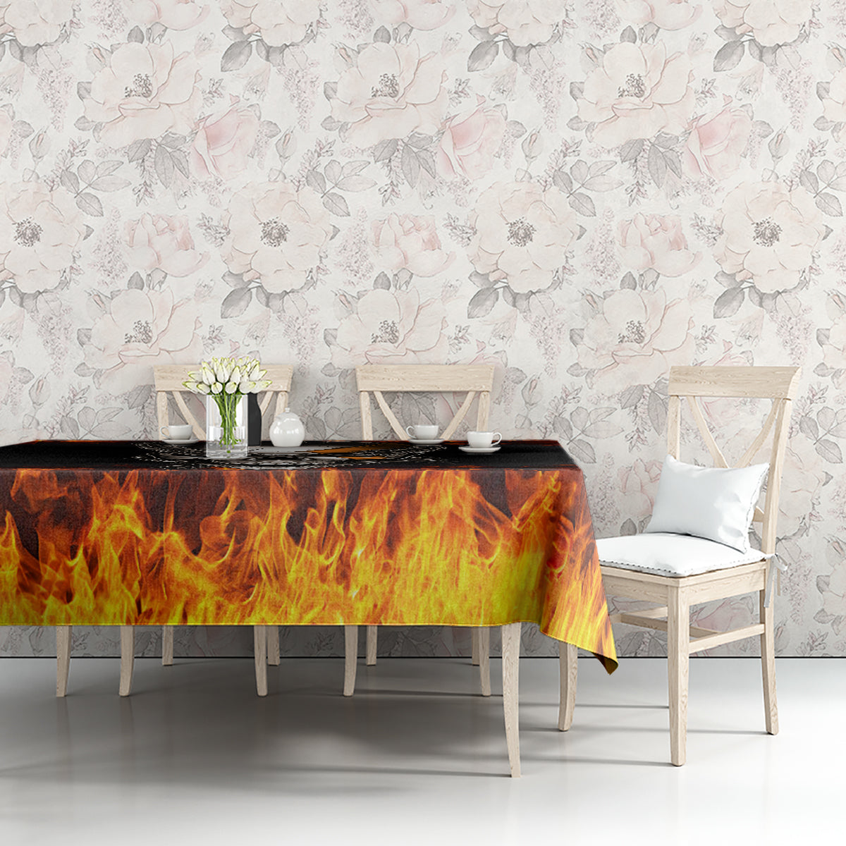 Metal Skull Tablecloth Infernal Chains in Fiery Abyss - Wonder Print Shop
