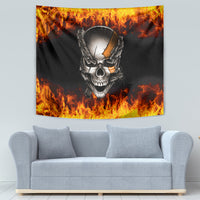 Metal Skull Tapestry Infernal Chains in Fiery Abyss - Wonder Print Shop
