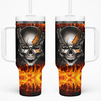 Metal Skull Tumbler With Handle Infernal Chains in Fiery Abyss - Wonder Print Shop
