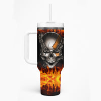 Metal Skull Tumbler With Handle Infernal Chains in Fiery Abyss - Wonder Print Shop