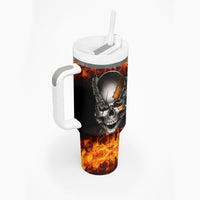 Metal Skull Tumbler With Handle Infernal Chains in Fiery Abyss - Wonder Print Shop