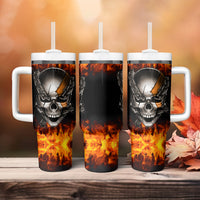 Metal Skull Tumbler With Handle Infernal Chains in Fiery Abyss - Wonder Print Shop
