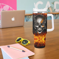 Metal Skull Tumbler With Handle Infernal Chains in Fiery Abyss - Wonder Print Shop