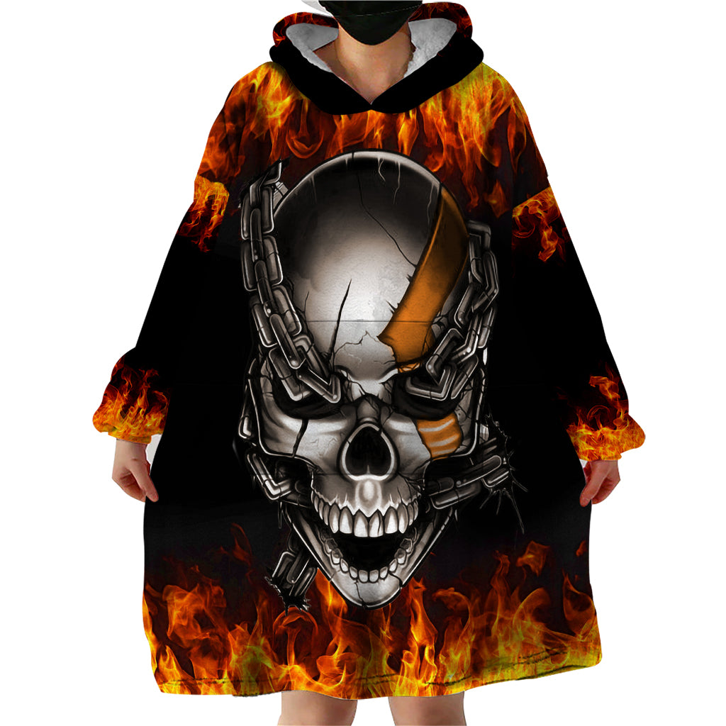 Metal Skull Wearable Blanket Hoodie Infernal Chains in Fiery Abyss - Wonder Print Shop