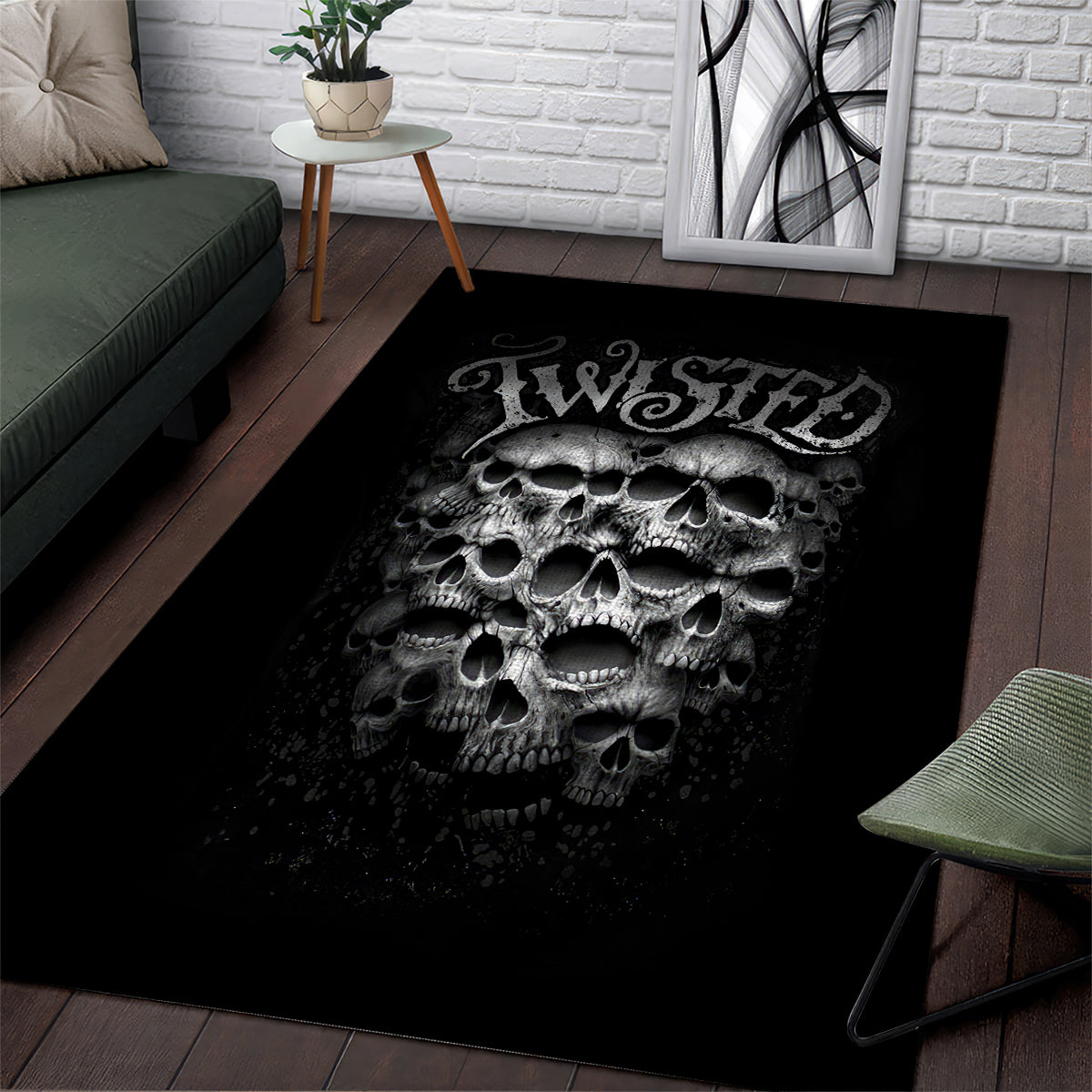 Skull Area Rug Twisted Head Skull - Wonder Print Shop